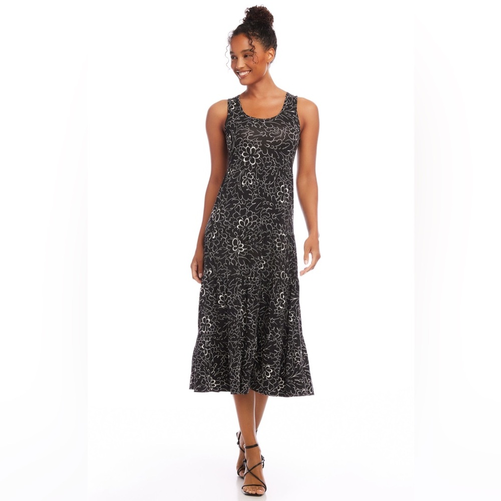 Karen Kane Floral Print Tiered Sleeves Midi Dress NEW